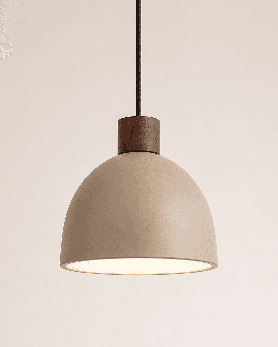 Modern beige dome pendant lamp with walnut accent