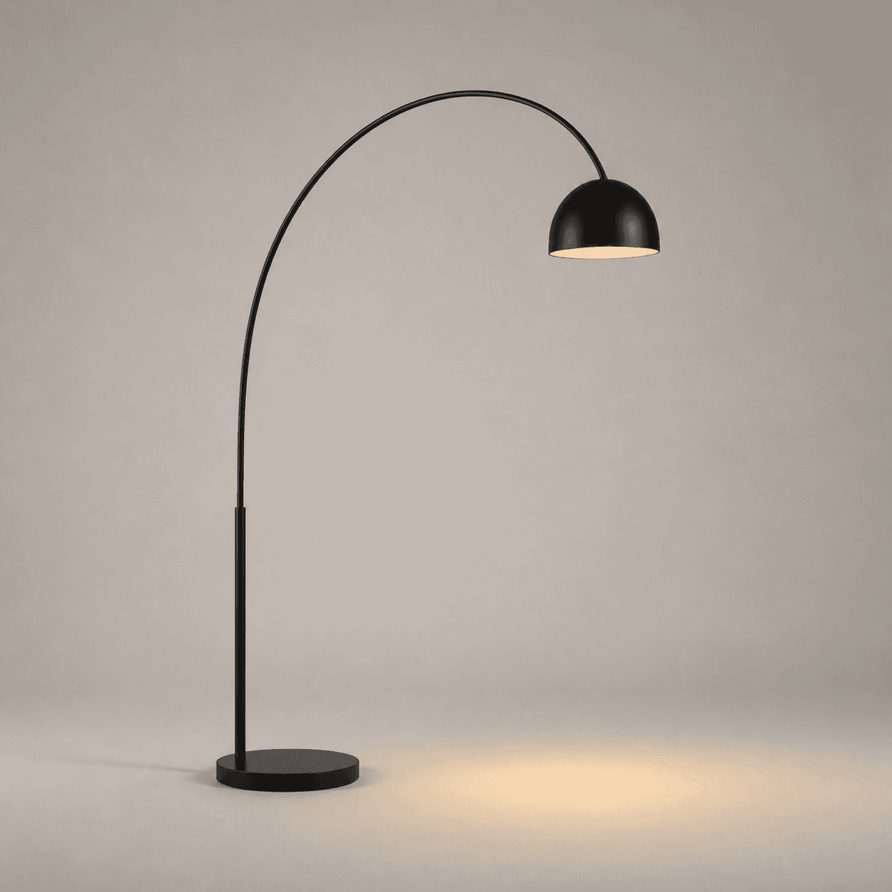 Minimal matte black arc floor lamp with dome shade